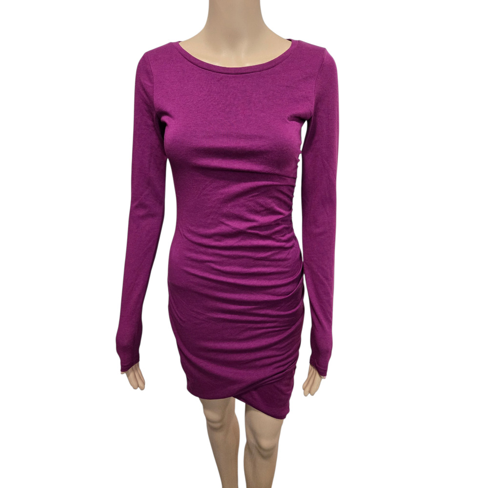 Leith XS purple wrap dress bodycon tight long sleeve short